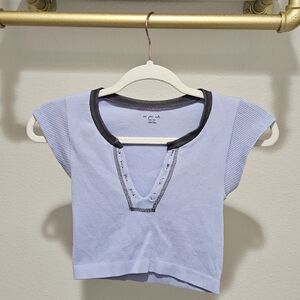 Urban Outfitters Light Blue Crop Top with Black Trim